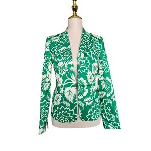 Etcetera Green White Floral Blazer Jacket Stretch Cotton Lined NWT Size 0
